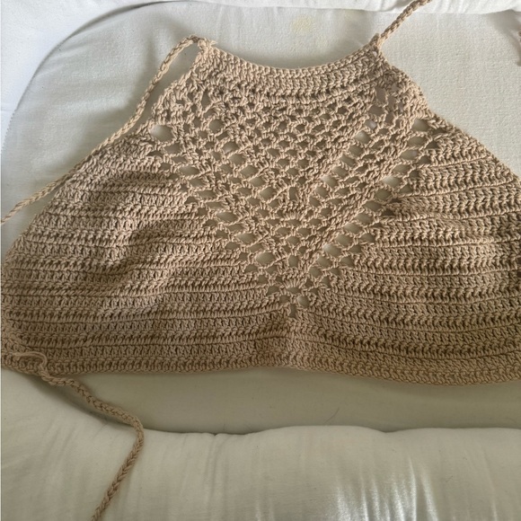 beige crochet handmade custom crop top - Picture 3 of 3